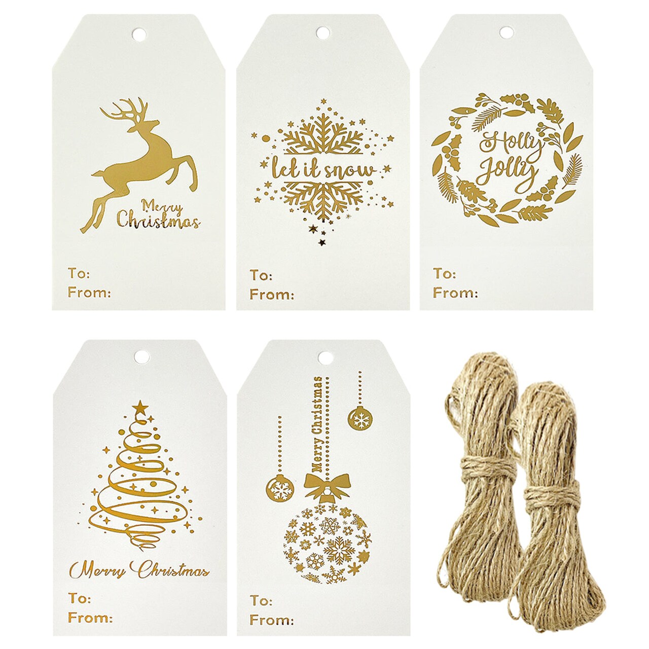 Wrapables Gold Foil Christmas Holiday Gift Tags/Kraft Paper Hang Tags for Gift-Wrapping, Labeling, Package Decoration (100pcs)